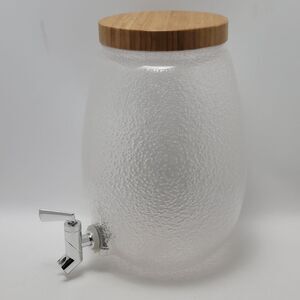 Clear Bubbles Beverage Drink Dispenser with Bamboo Wood Lid